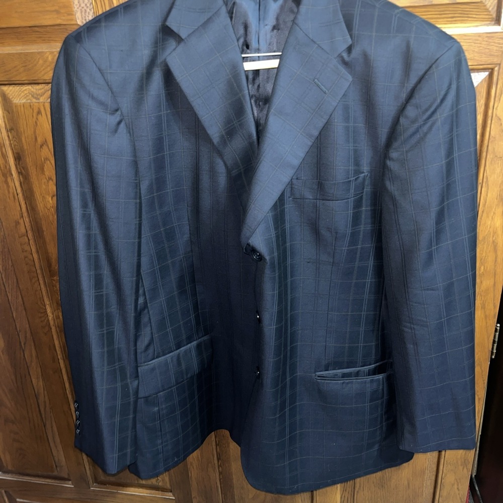 Galante Uomo Italy Suit Jacket 46R Black Stripe Vitale‎ Barberis Super 110s
